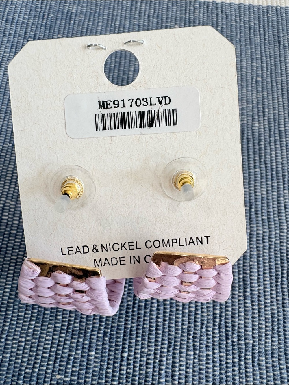 Lavender Woven Hoop Earrings with Gold Accents - Picture 2 of 3